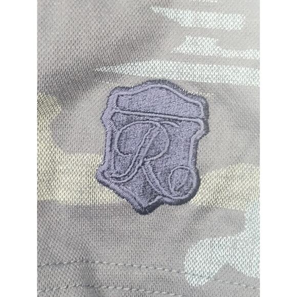 Travis Mathew Polo Shirt Mens Medium Blue Gray Camo Palm Tree Golf Performance - Picture 7 of 9